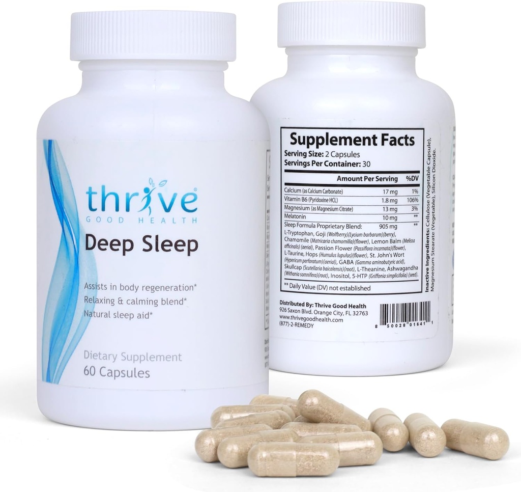 Dobro globoko spanje - Spanje dodatek s kalcijevim karbonatom, Vitamin B6, Magnezij - Sleep Aid Formula z melatoninom, L-Triptofan, 5-HTP, Inositol, Naravni rastlinski izvlečki - 60 Veggie kapsule