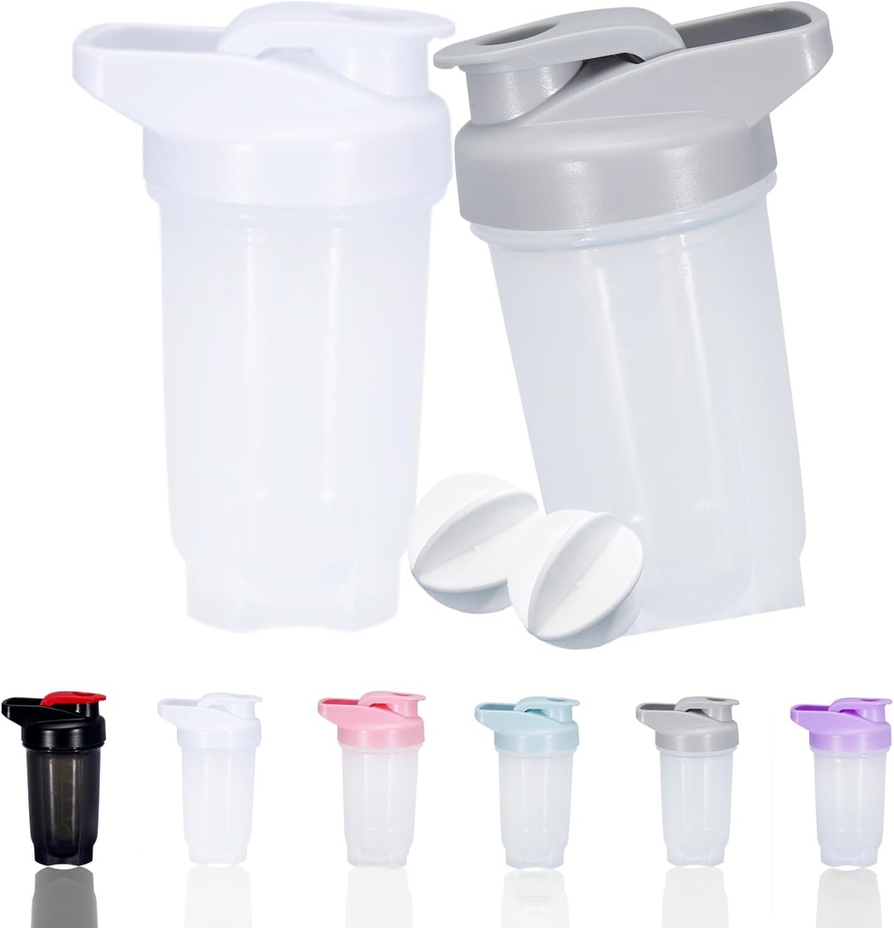 Shaker Steklenica Protein Shake Cup in 10-ounce/300ML Shaker-Bottle z whisk kroglice, Protein Shaker- Steklenice Set, Non-BPA plastike (Sive + bela(2PCS))