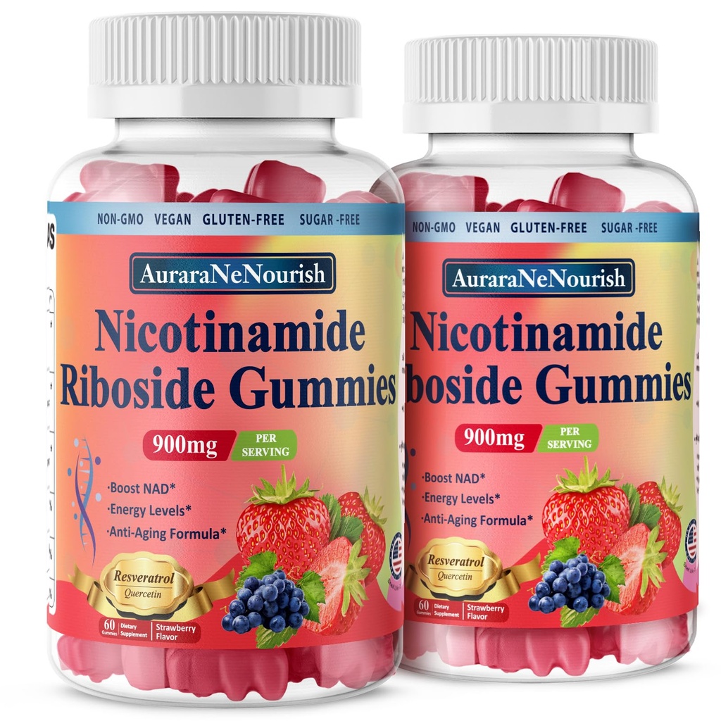 2 Pack NAD Resveratrol dodatek, Sladkor prost 900mg Gumiji s Quercetin, Collagen, Vitaminska podpora proti staranju, Regeneracija celic, Energy Boost, Izboljšanje kože za ženske moške