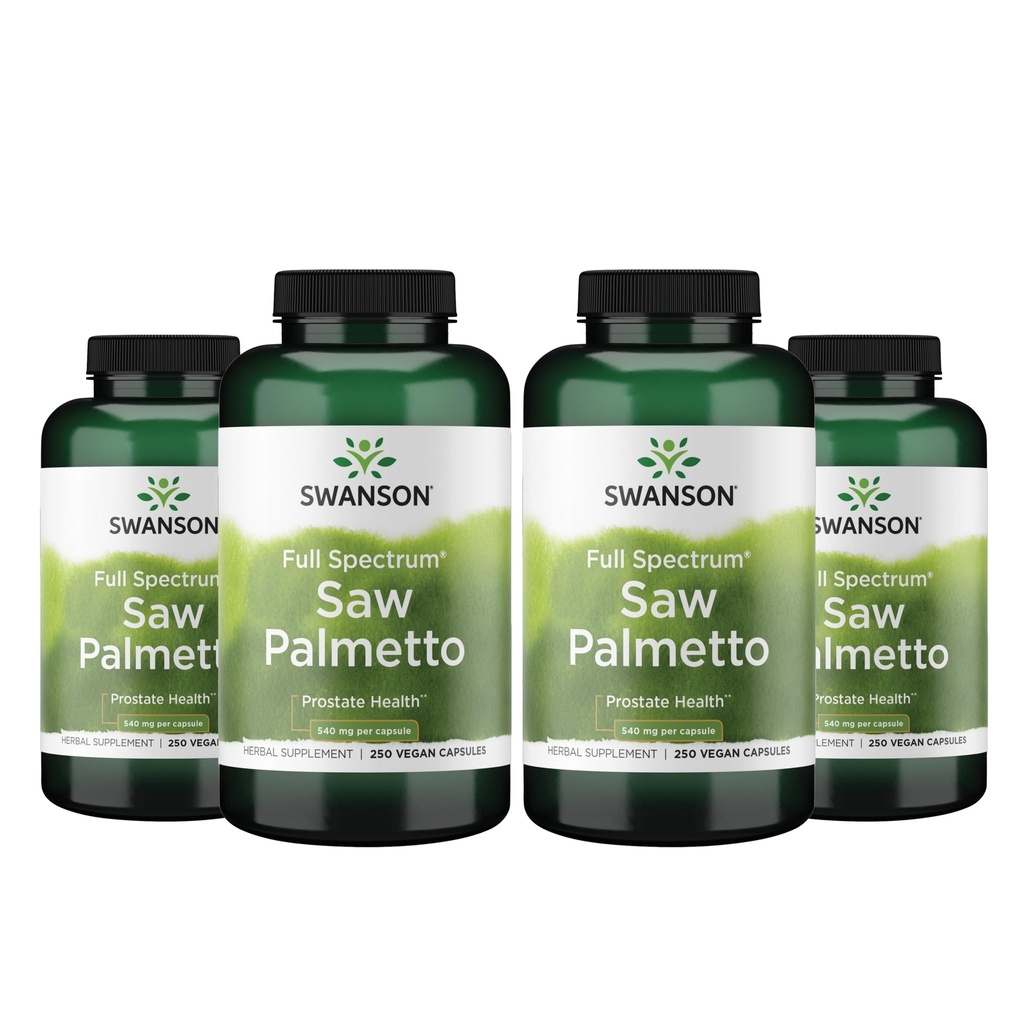 Swanson Saw Palmetto - zeliščni dodatek za spodbujanje zdravja moških prostate - naravni las dopolnilo in zdravje v urinu (540 mg 250 kapsul) (4 pakiranja)