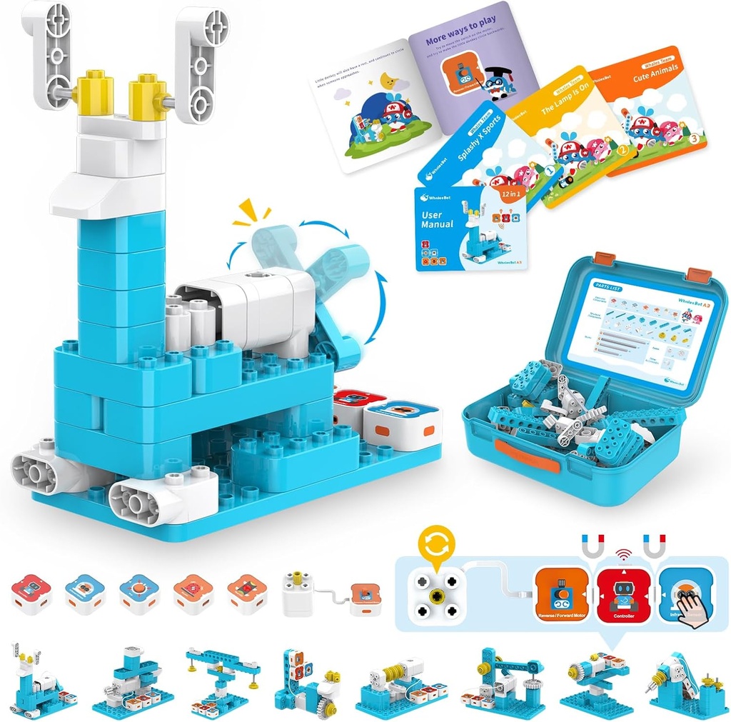 WhalesBot A3 12-v-1 STEM bloki Kodiranje robotski komplet za otroke, 61-Piece izobraževalne stavbe Set z interaktivno pripovedništvo, Idealno darilo igrač za fante in dekleta starosti 3-6