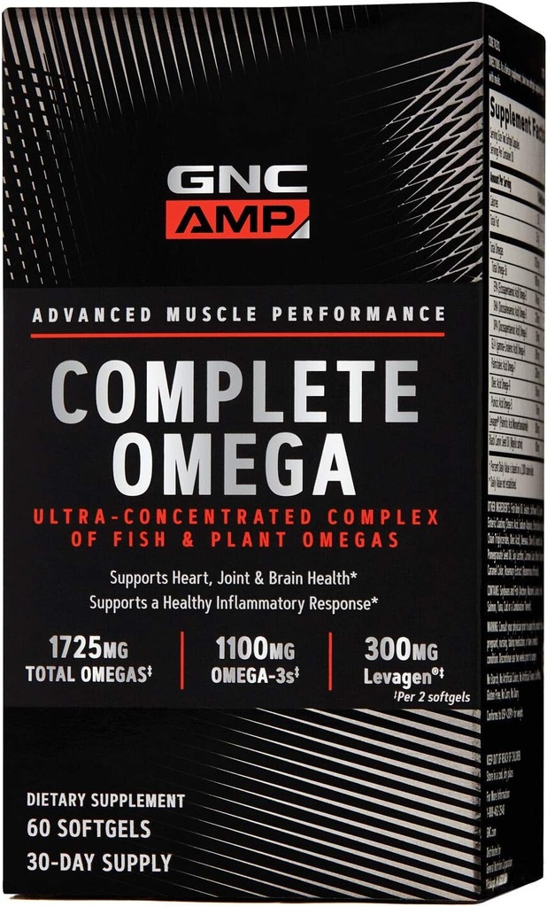 GNC AMP Popolna Omega, Podpira srce, Skupno, Zdravje možganov, 60 Štetje