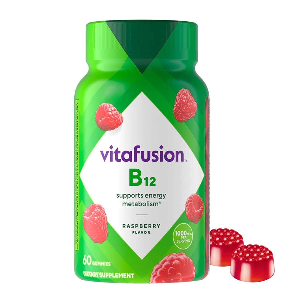 Vitafusion B12 Gummy Vitamini, Okusna malina aroma, 60ct (30 dnevna dobava)