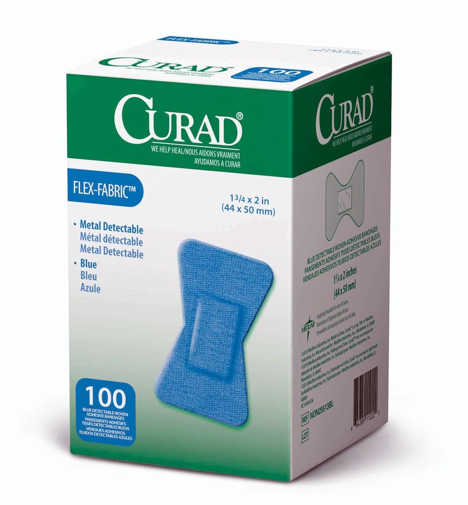 Curad Fingertip Adhesive Bandages, Food Service Blue Detectable Bandage, 100 Count,Fingertip 1,75" x 2" (Packaging se lahko razlikuje)