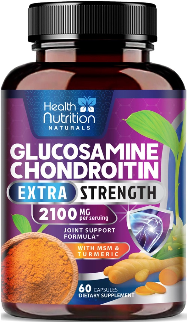 Glukozamin Chondroitin 2100mg - 3X Jakost Skupna podpora dodatek z MSM, glukozamin sulfat, Kurmer, Boswellia, Quercetin za kartilažo, Fleksibilnost in mobilnost, ustekleničen v ZDA, 60 Kapsule