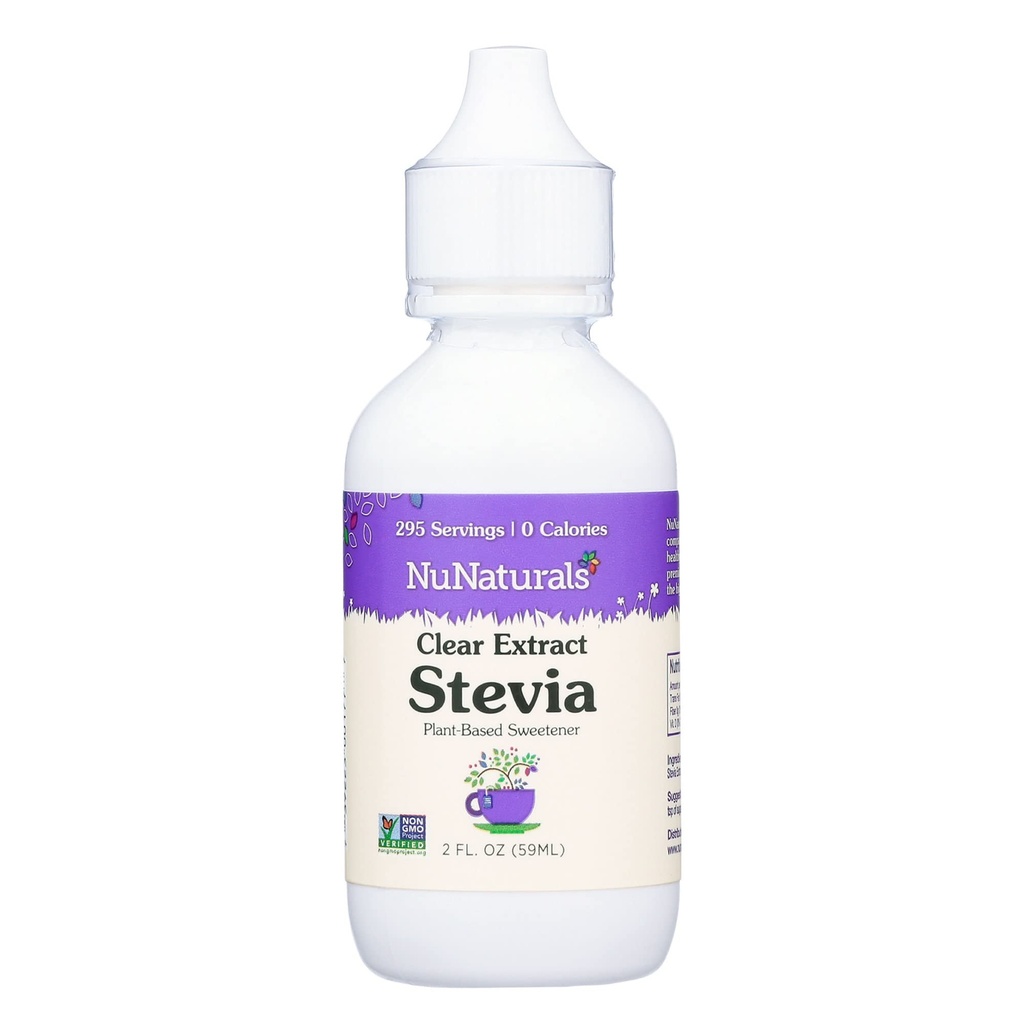 NuNaturals Clear Extract Stevia, na rastlinah temelječe sladilo, plastična steklenica, 2 oz