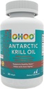 OHOO Antarktika Krill Oil 500mg Omega-3 EPA & DHA dodatek, Phofolipids, Antioksidant Astaksantin, Podpira zdravo srce in anti-Aging dodatek brez ribjega pookusa, 30 Mehkužci
