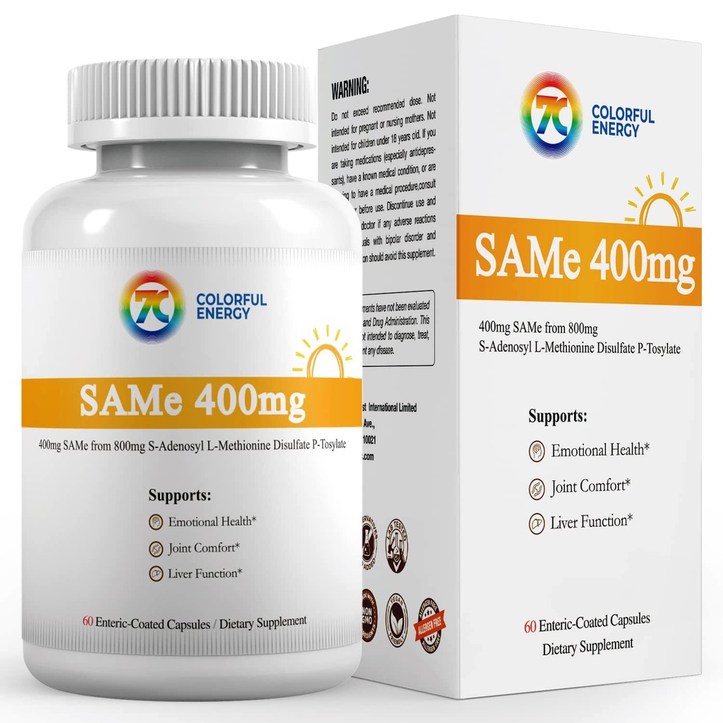 7c Sam e 400mg dodatek (S-Adenosilmetionin), vitamin B6, B12 Dodano za izboljšanje Sam-e učinkovitost, Mood in Joint Comfort, Vegan, Ne-GMO, Gluten-free, 60 Enterično prevlečene kapsule