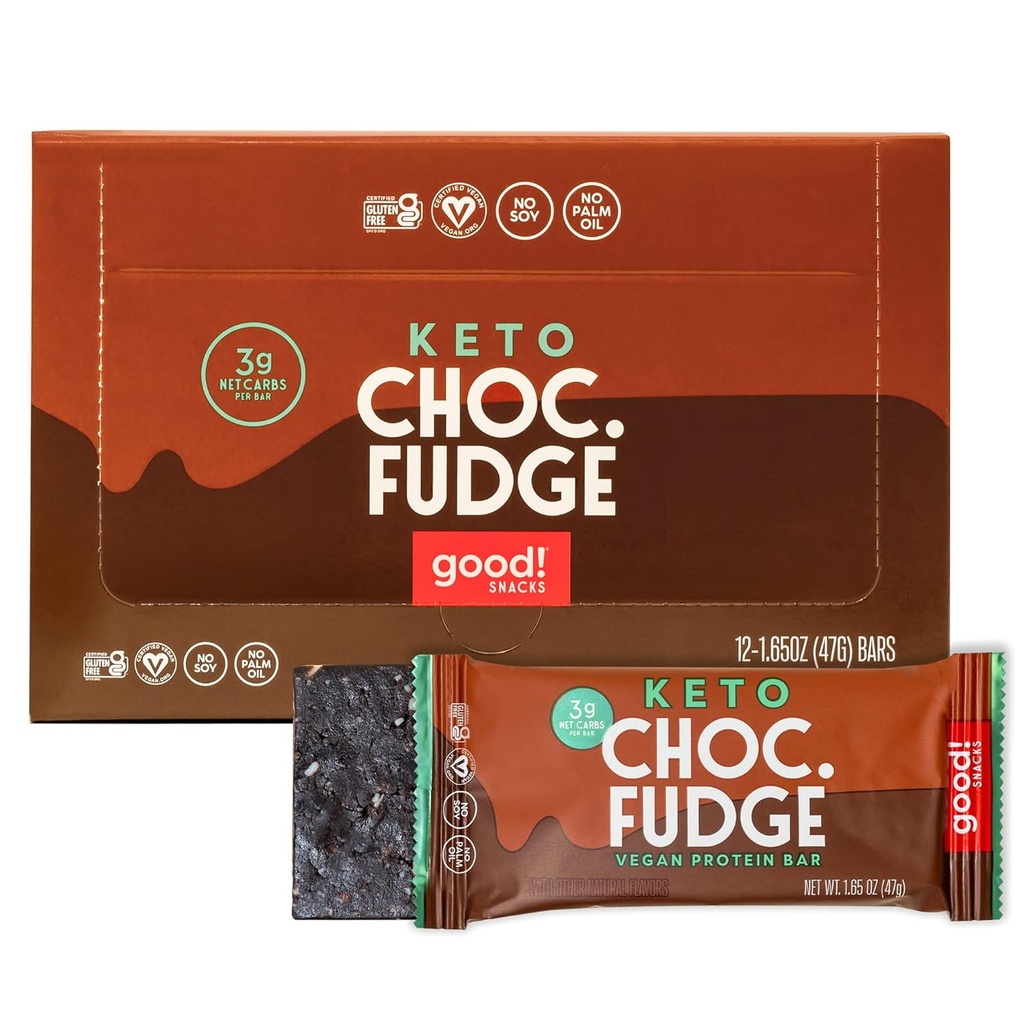 Dobro! Prigrizki Chocolate Fudge Keto Protein Bar, Vegan, Soy & Gluten Brez, Nizki sladkor obrok nadomestilo, 11g Visoke beljakovine, Naravni zdravi prigrizek, za športnike in aktivni življenjski slog, 3g neto ogljikovih hidratov, 12 Barov