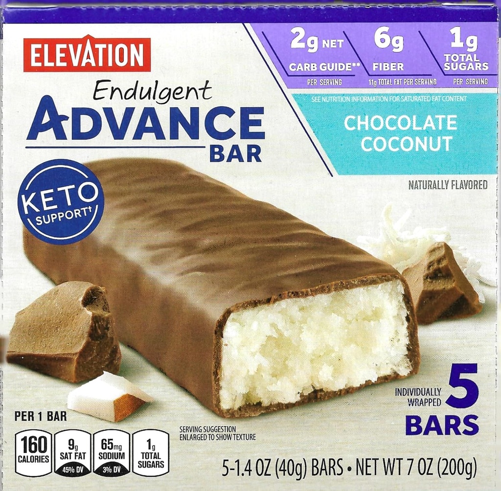 Millville Elevation Advance čokoladni Coconut Bars, Carb Conscious, 5g beljakovine, z recepti. Ena škatla 5, 1.4oz Posamezno zaviti palice. Bundle vključuje 2 recepti, 5 bari.