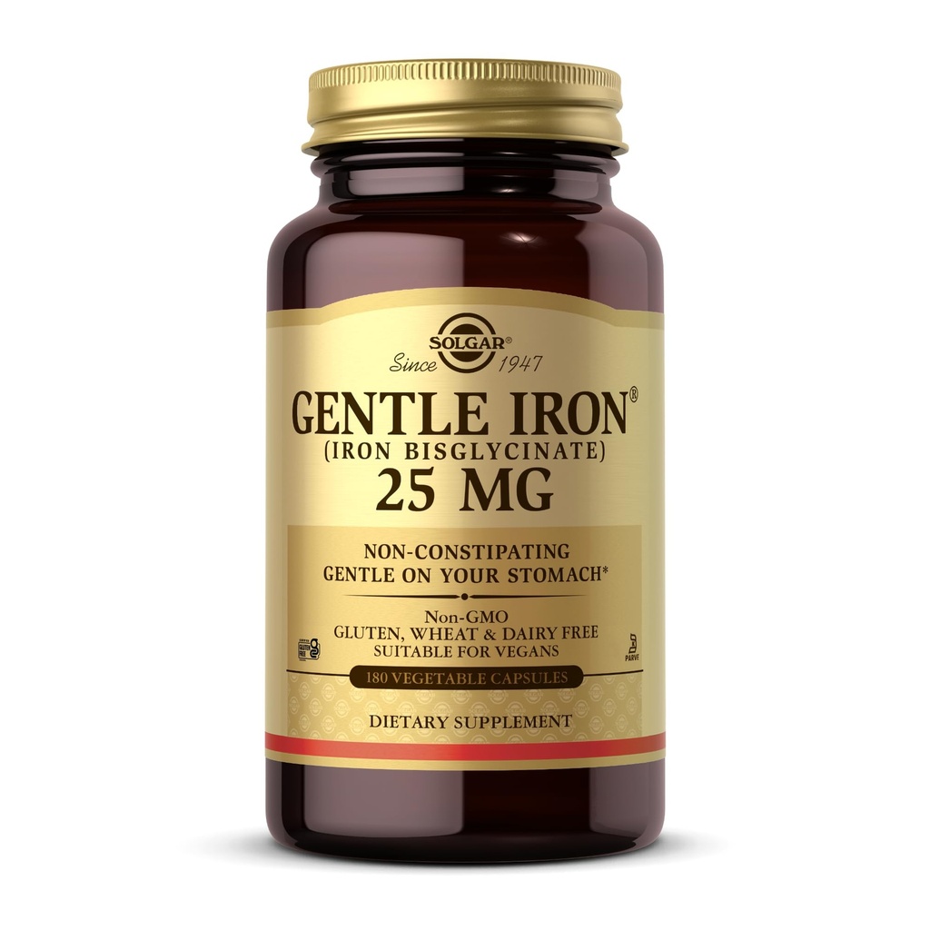 Solgar Nežen železov (Iron Bisglicinat) 25 mg - 180 Zelenjavne kapsule - nezaščitene, nežne na želodcu - ne-GMO, Gluten Free - 180 Služabnikov