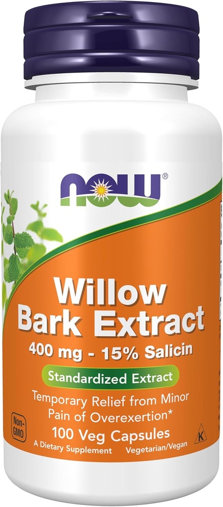 NOW Foods Supplements, Bela Willow Bark 400 mg s 15% Salicina, standardiziran ekstrakt, 100 Veg kapsule