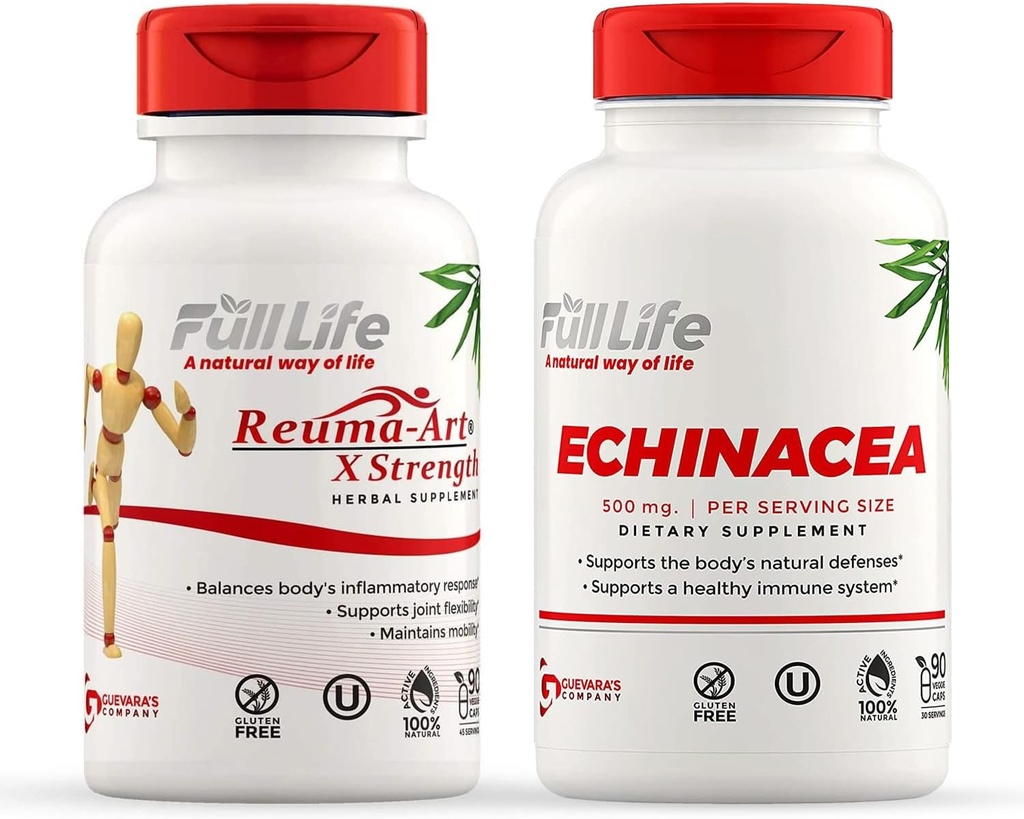 Polno življenje Reuma-Art X Jakost in kapsule Echinacea - dodatek za skupno podporo - Echinacea Purpurea Extract - Košir, Gluten-free - 90 Veggie Kapsule vsak