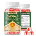 Vegan Omega 3 Gumies 1200mg - Dual Layer - Ribje olje Alternative, Marine Algae Omega 3 Dodatek DHA 600mg, EPA 400mg z Astaksantin,Sugar Free,60 Cts