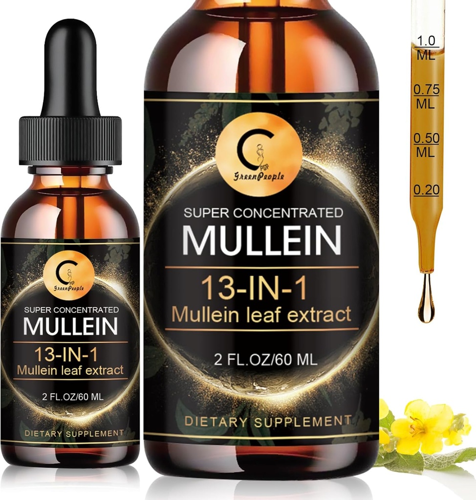 Mullein kapljice za Lung, Mullein Leaf Extract, Super koncentrirani Mullein Liquid Tinkture,Vegan, Non-GMO, 2 FL OZ