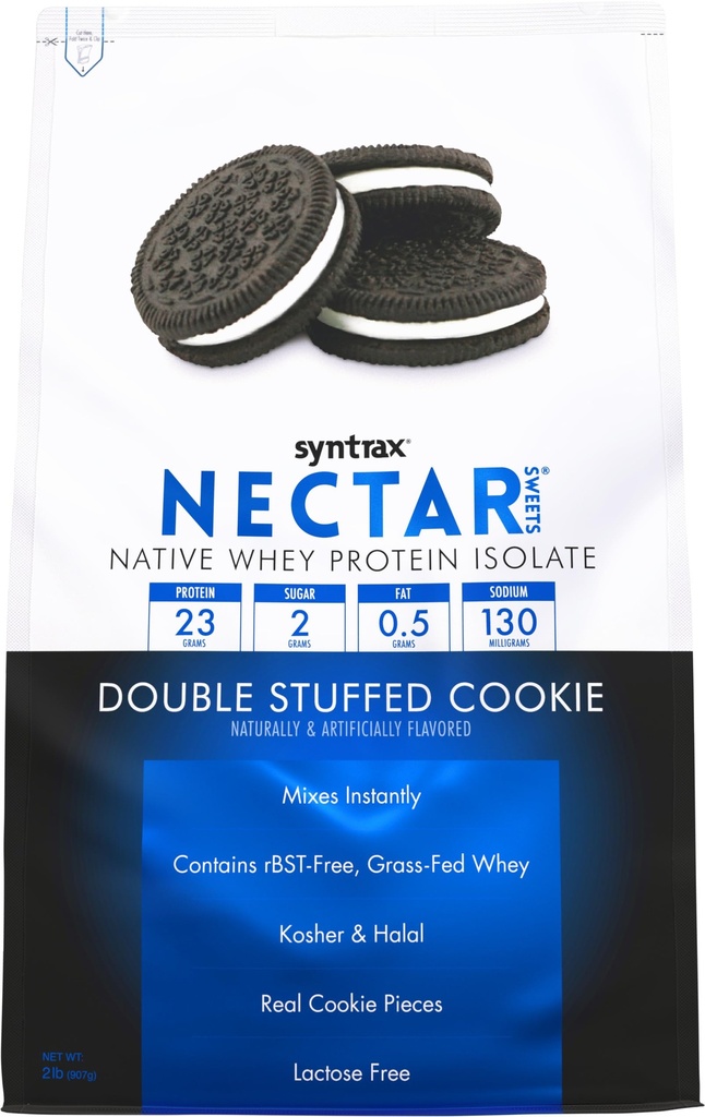 Syntax Nutrition Nectar Sweets, 100% Whey Isolate Protein Powder, Double polnjen piškotek, 2 lbs. w/Resni kosi piškotov.