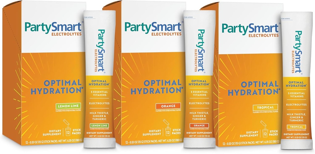Himalaja PartySmart Elektroliti, Flavor Variety Pack - Podpira optimalno hidracijo z vitaminom C, B12, B6, Niacin in Mlečni osat - Vegan, Gluten Free, 1330 mg 3 Key Elektrolitis na Serving