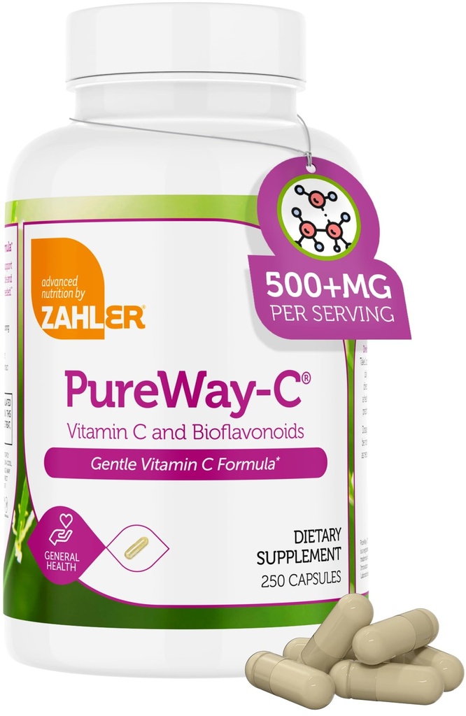 Zahler Vitamin C 500mg - Vitamin C Kapsule 500mg z bioflavonoidi - Nežen na želodec - Imunska podpora - Gluten brez VIT C 500mg Vitamin C Dodatek za odrasle (250 Število)