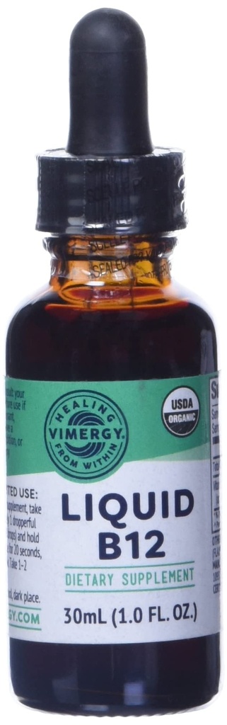 Vimergy Organski tekoči vitamin B12 dodatek 2500 mcg, metilkobalamin in adenosilkobalamin hitro absorbira energetsko podporo USDA Organic, Vegan, Non-GMO B12 Vitamini za ženske in moške 30 Serving (30 ml)