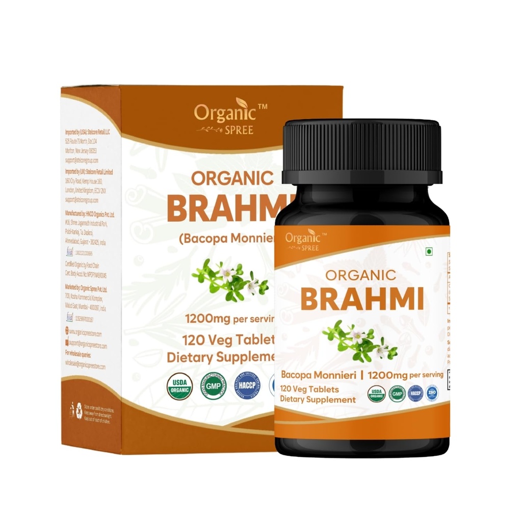Brahmi 120 tablet – USDA Organic Bacopa Monnieri dodatek – podpira fokus, mir in spomin – zeliščni nootropični*