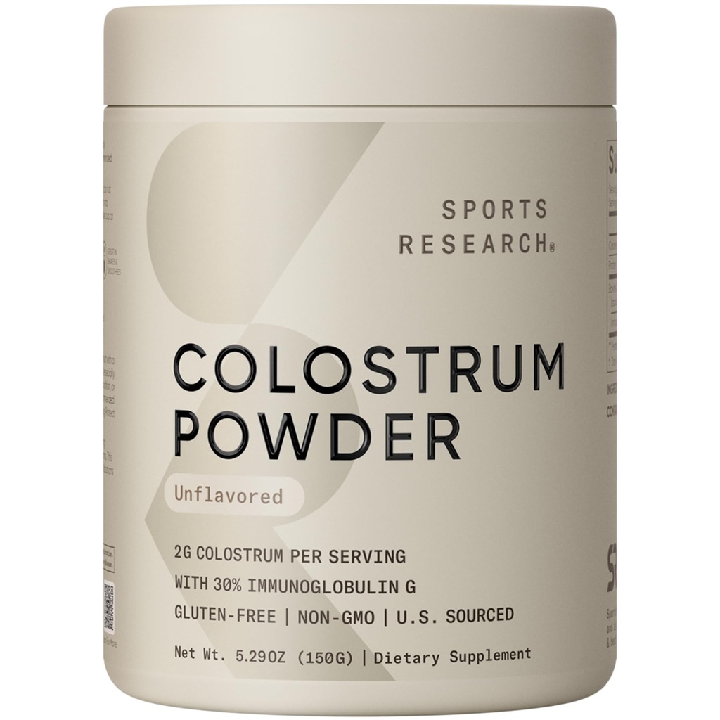 Sports Research® Govedo Colostrum Powder – Enostaven za mešanje, enosestavina Superfood – Immunity Support & Gut Health w/IgG Protitelesa - U.S. Izvor · Non-GMO · Gluten Free - 75 Servinges (neaflavored)
