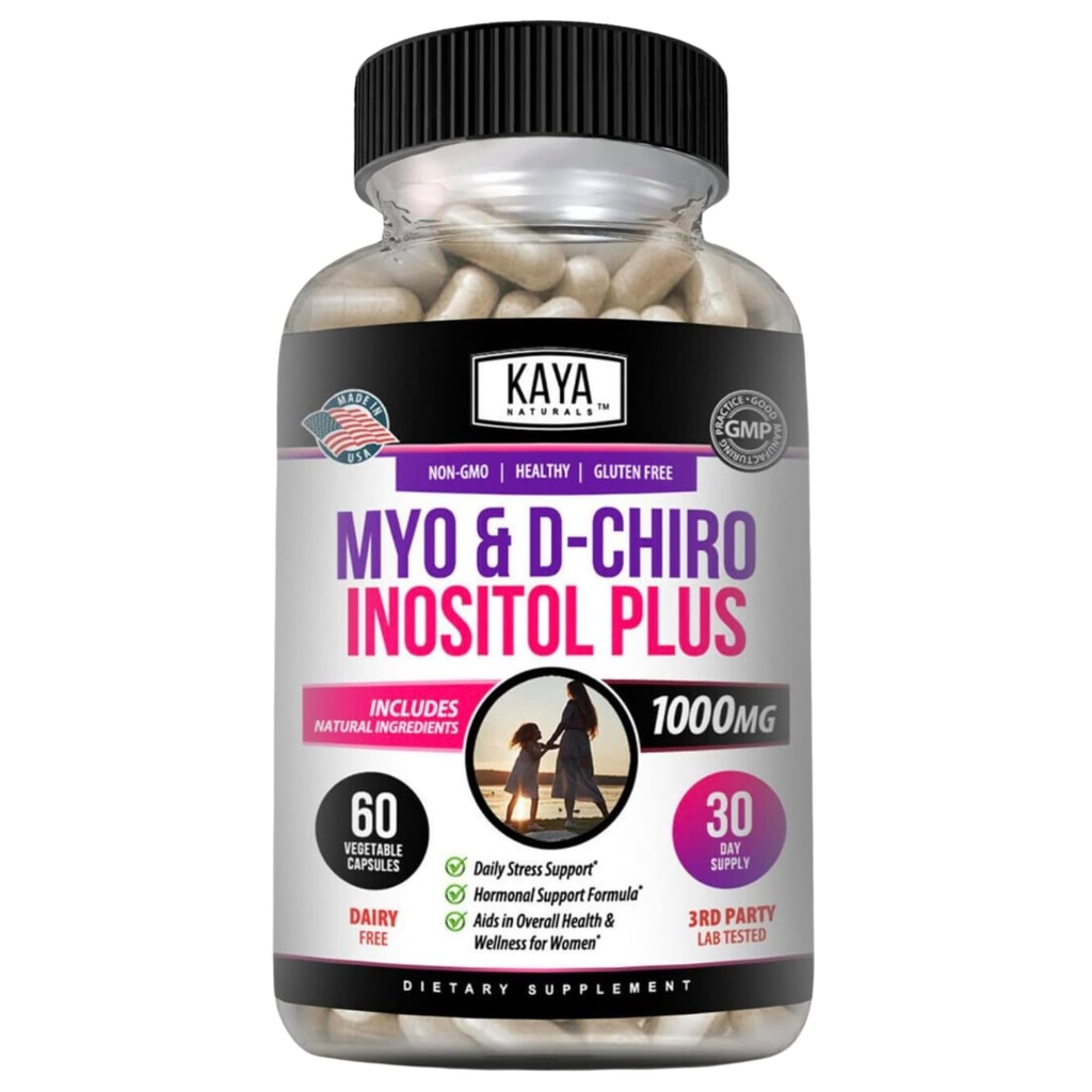 Kaya Naturals Myo & D-Chiro Inositol Plus Podpora za ženske, Vitamin B8-60 Kapsule