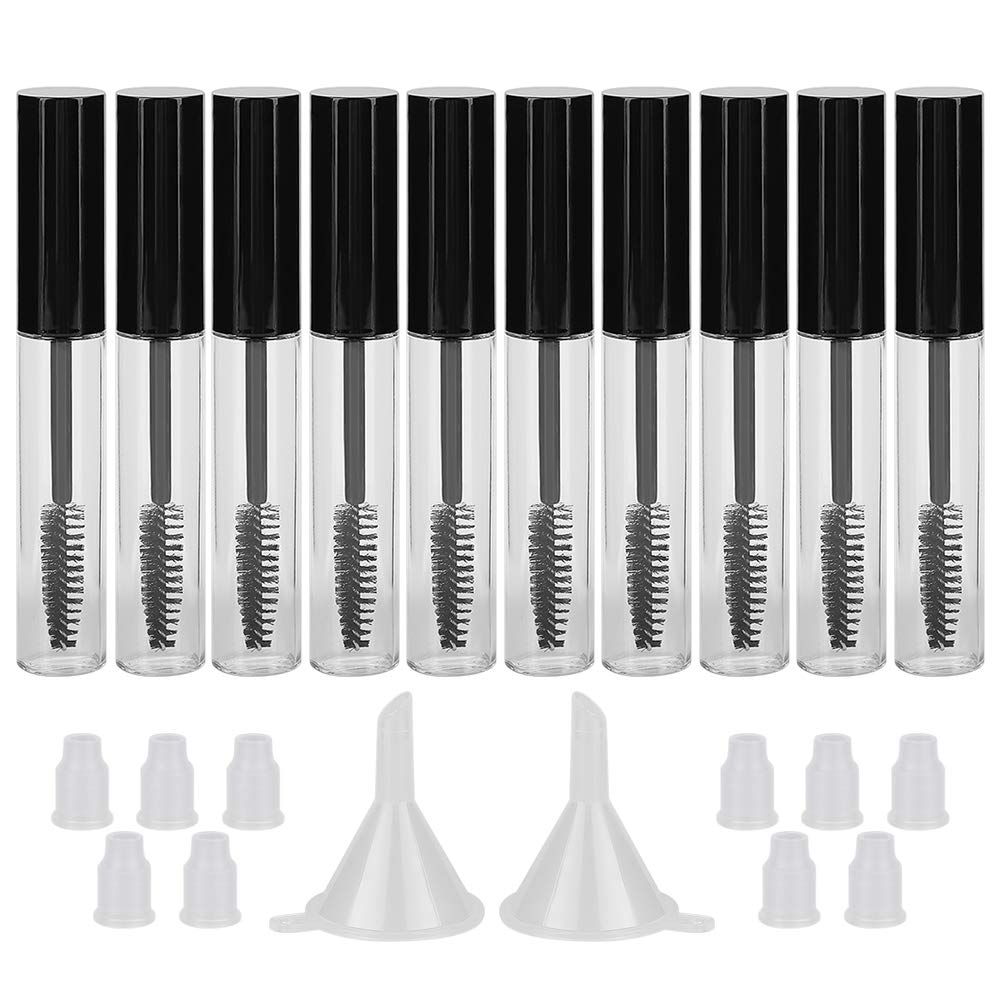 GTHER 10PCS 10ML prazna maskara cev steklenica z trepalnice Wand, gume vstavki in pokrovi Garnitura za olje / olje grawth, DIY krema zabojnik s kapo, črna
