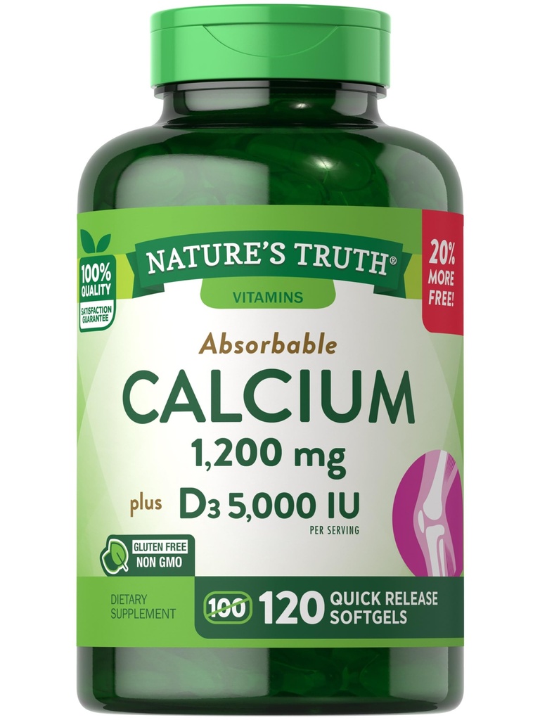 Resnica narave Kalcij 1200 mg Plus vitamin D3 5000 i.e. dodatki, 120 število (paket 3)