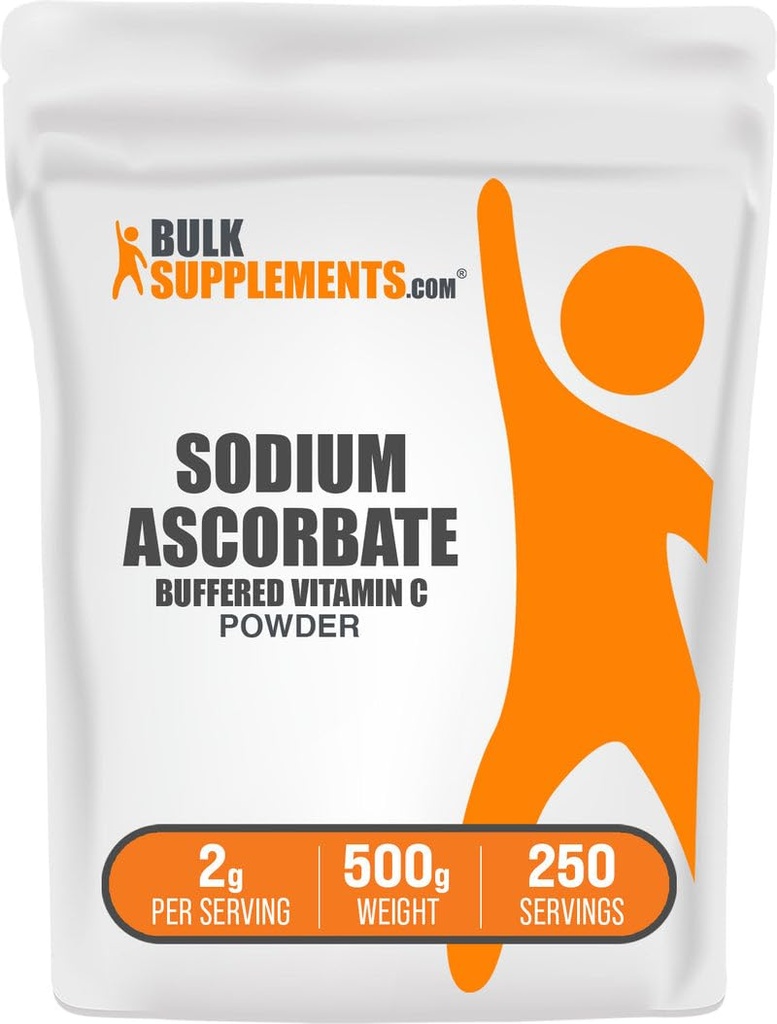 BulkSupplements.com Natrijev askorbat v prahu - za podporo imunskemu sistemu, natrijev askorbat Vitamin C - pufer vitamin C, brez glutena, 2g na serviranje, 500g (1,1 lbs) (Pack of 1)