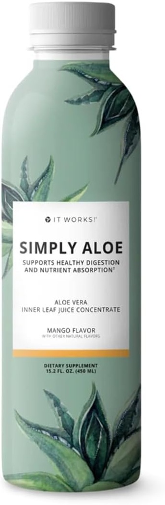 Deluje! Preprosto Aloe - Mango Flavor - 15.2 Fl Oz - osvežilna, hranilna pijača - Aloe Vera Inner Leaf Juice koncentrat - Podpira zdravo prebavo, Absorpcijo hranil in splošno dobro počutje