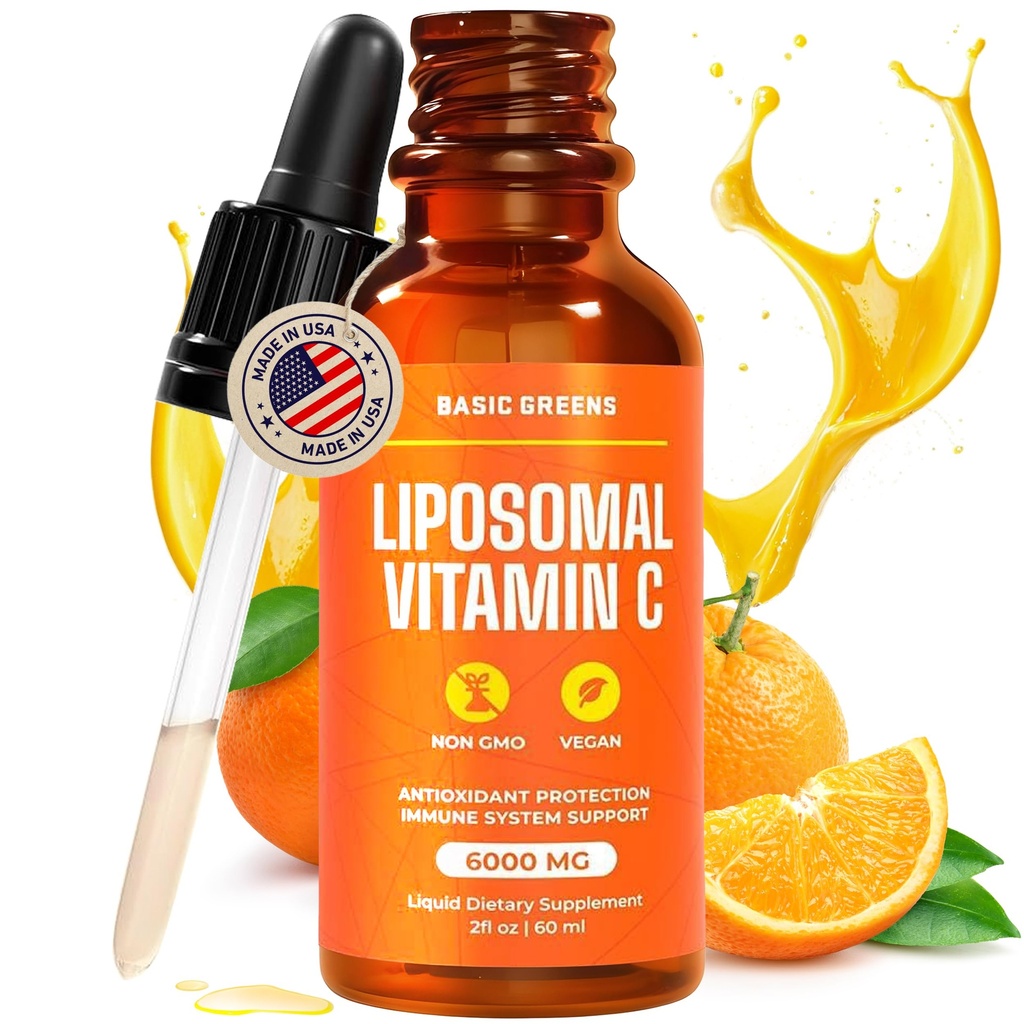 Liposomski vitamin C Tekoči 6000mg – visoka absorpcija Tekoči C dodatek za imuno podporo, Antioksidant in zdravje kože – Non-GMO, Vegan, Gentle Formula – 2 fl oz