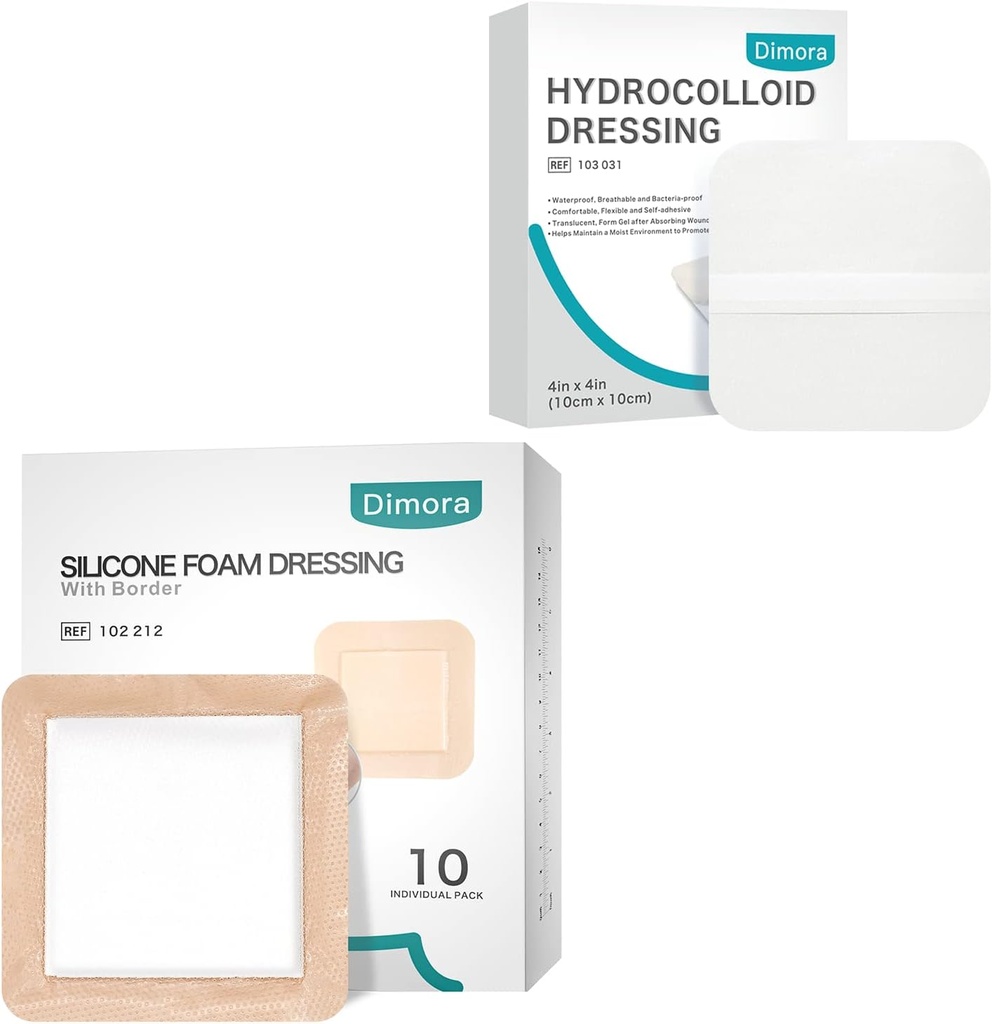 Dimora Hidrokoloidna rana obleko10 paket 0,3 mm + Silikonska pena obleko z mejnim lepilom 6"x6" 10 pakiranje