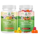 Mešanica Omega DHA Gumijev za otroke - Maščobne kisline Omega 3 6 9 - Vitamin C za možgane, imuniteto in vid ter vitamin D Gumijev za otroke - 1000 i.e. na serviranje - Imunska podpora Mišični zobje in zdravje kosti