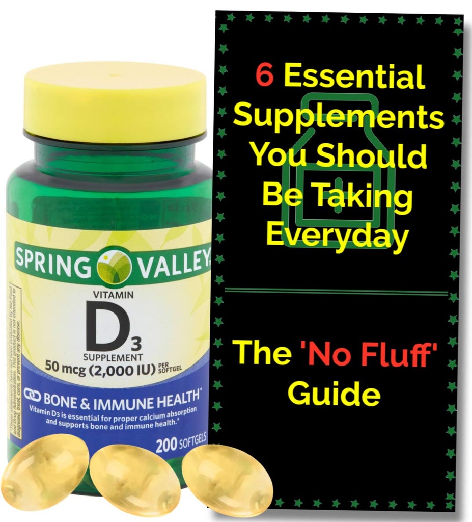 Vitamin D3 2000iu Softgels (50 μg) (200 - 6+ mesec oskrba) Bone & Imune Health iz spomladanske doline. + 'No Fluff' Dopolnilo vodnik