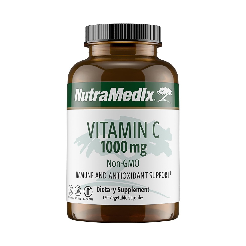 NutraMedix Vitamin C 1000mg - Antioksidanti Dopolnilo za imuno podporo in zdravje srca - Vitamin C iz askorbinske kisline - Vegan, ne-GMO (120 vegetarijanske kapsule)