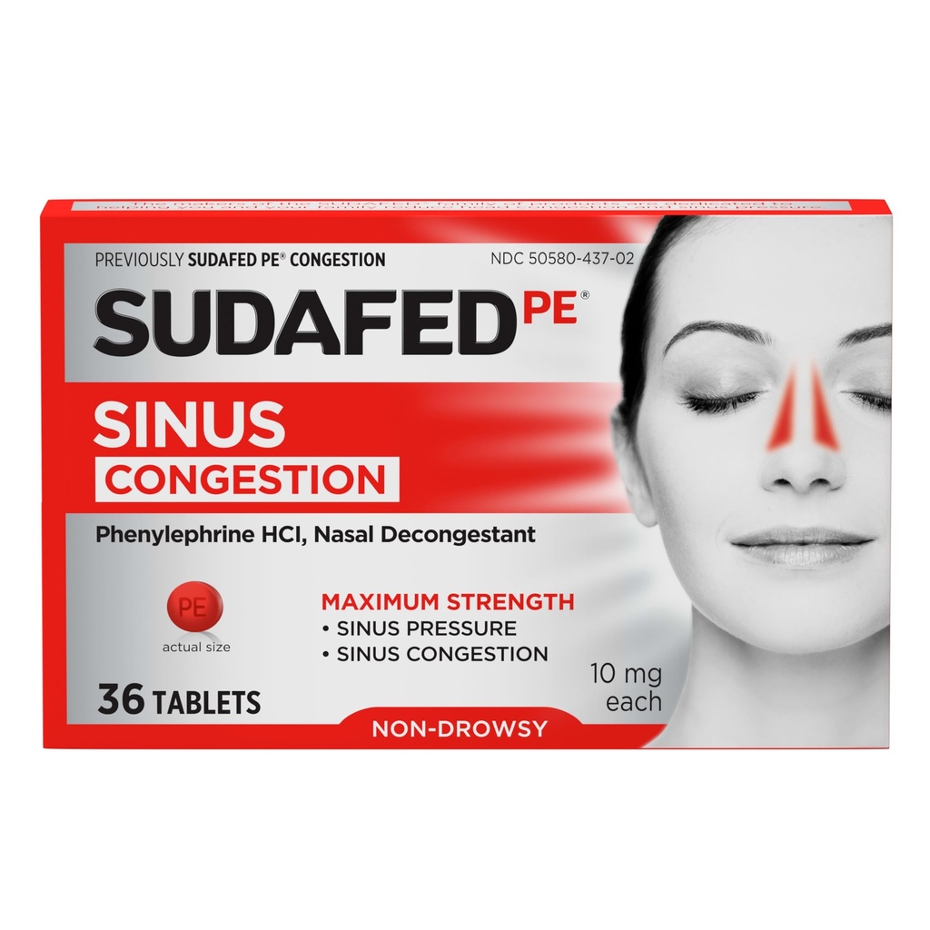 Sudafed PE Sinus Congestion Relief tablete, Največja jakost, ne- Dryssy 10 mg Fenilefrine HCI Dekongestiv za Sinus tlak in Nasal Congestion Relief, zaradi hladne ali alergije, 36 ā