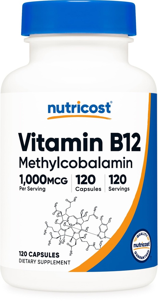 Nutricost Vitamin B12 (metilkobalamin) 1000mcg, 120 Kapsule - vegetarijanski, ne-GMO & Gluten brezplačno B12 dodatek