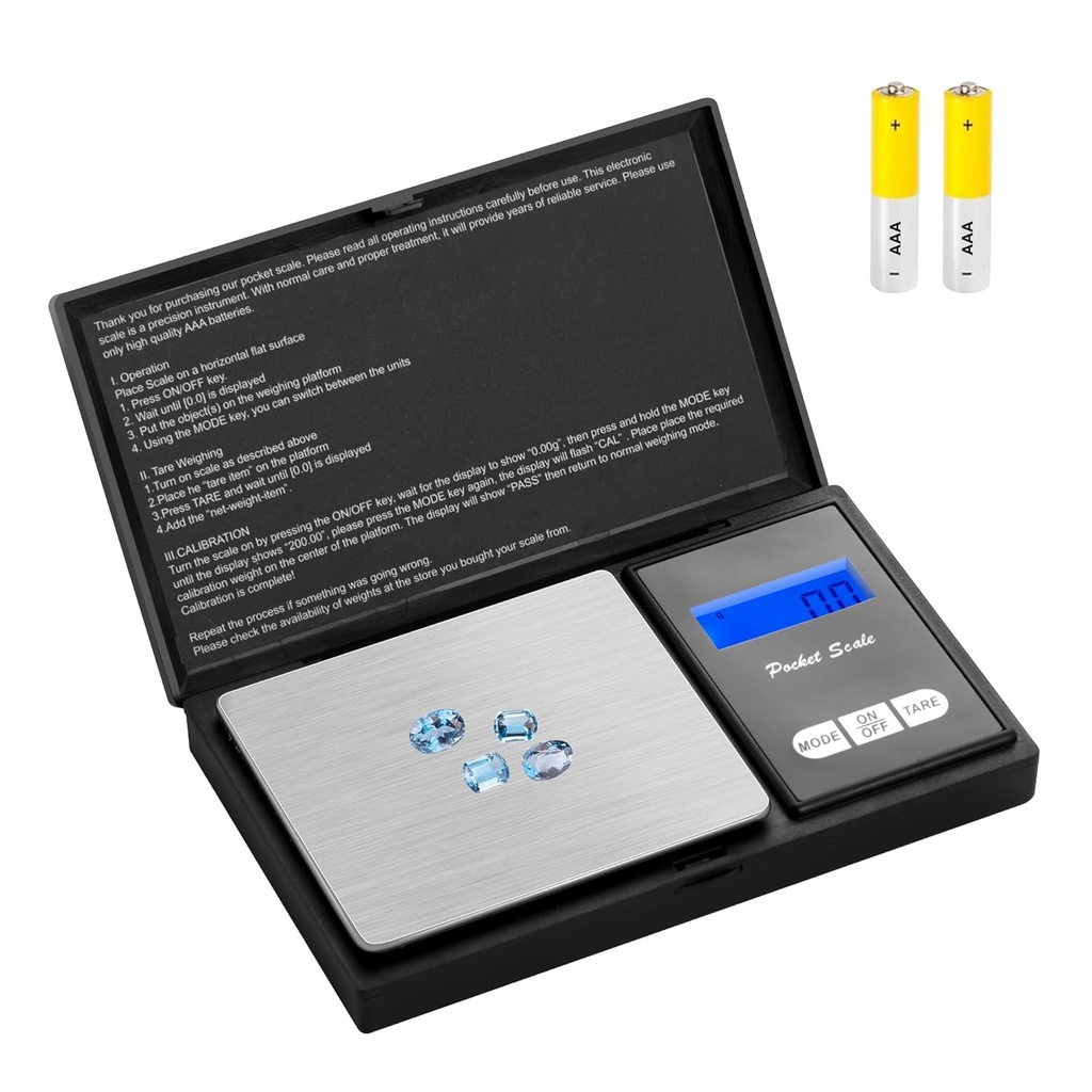 Smart Weigh Digital Pocket Gram Scale, 200g x 0.01g, Jewelry, Food, Medicine Scale, Battery Included