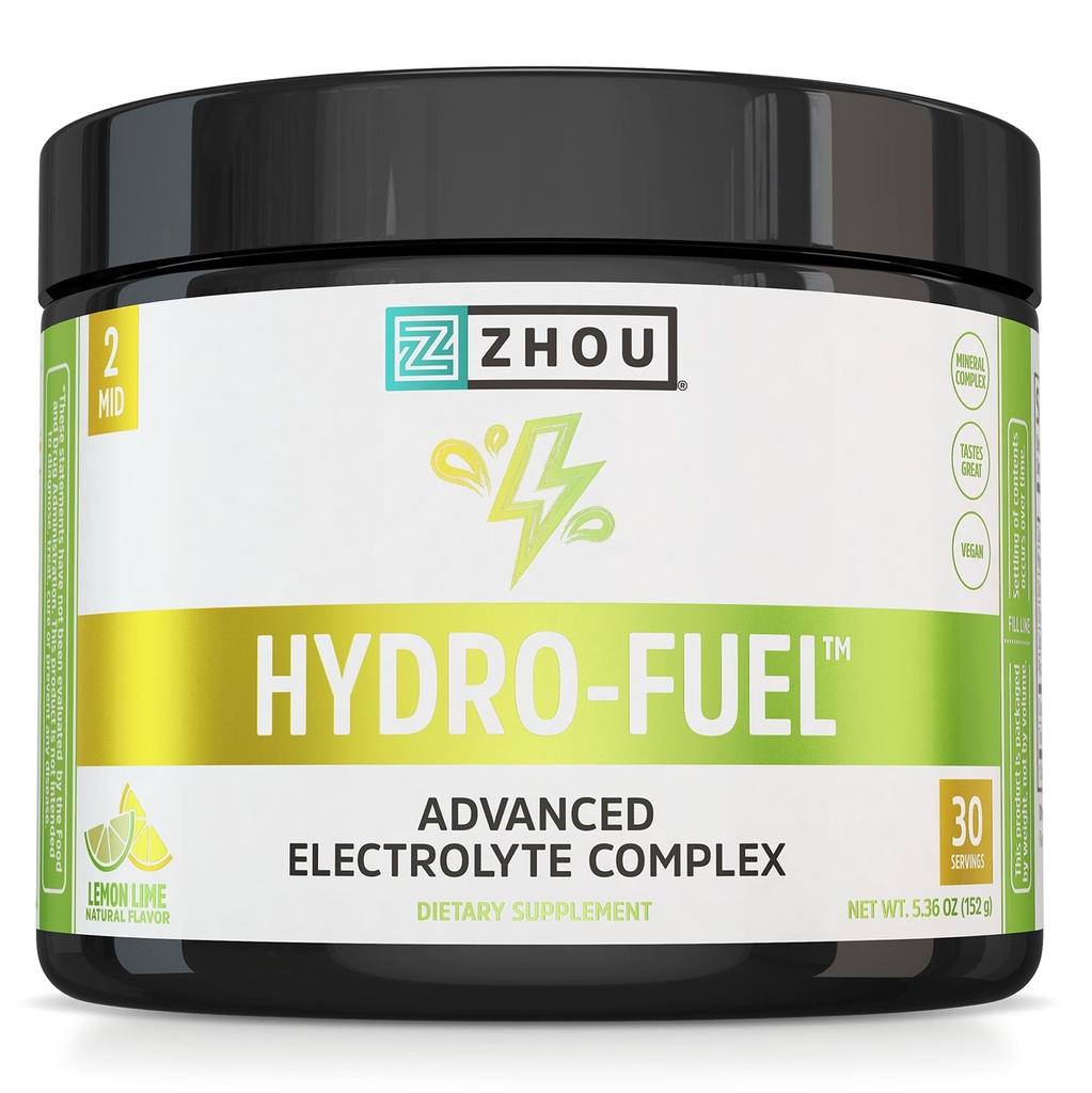 ZHOU Hydro-Fuel - elektroliti v prahu, brez sladkorja Hidracijska pijača Mešanica w/magnezij, cink, kalij in natrij, hranila, minerali in ekstrakt vode iz kokosa, brez sladkorja - limonina limeta, 5,36 oz (30 obrokov)