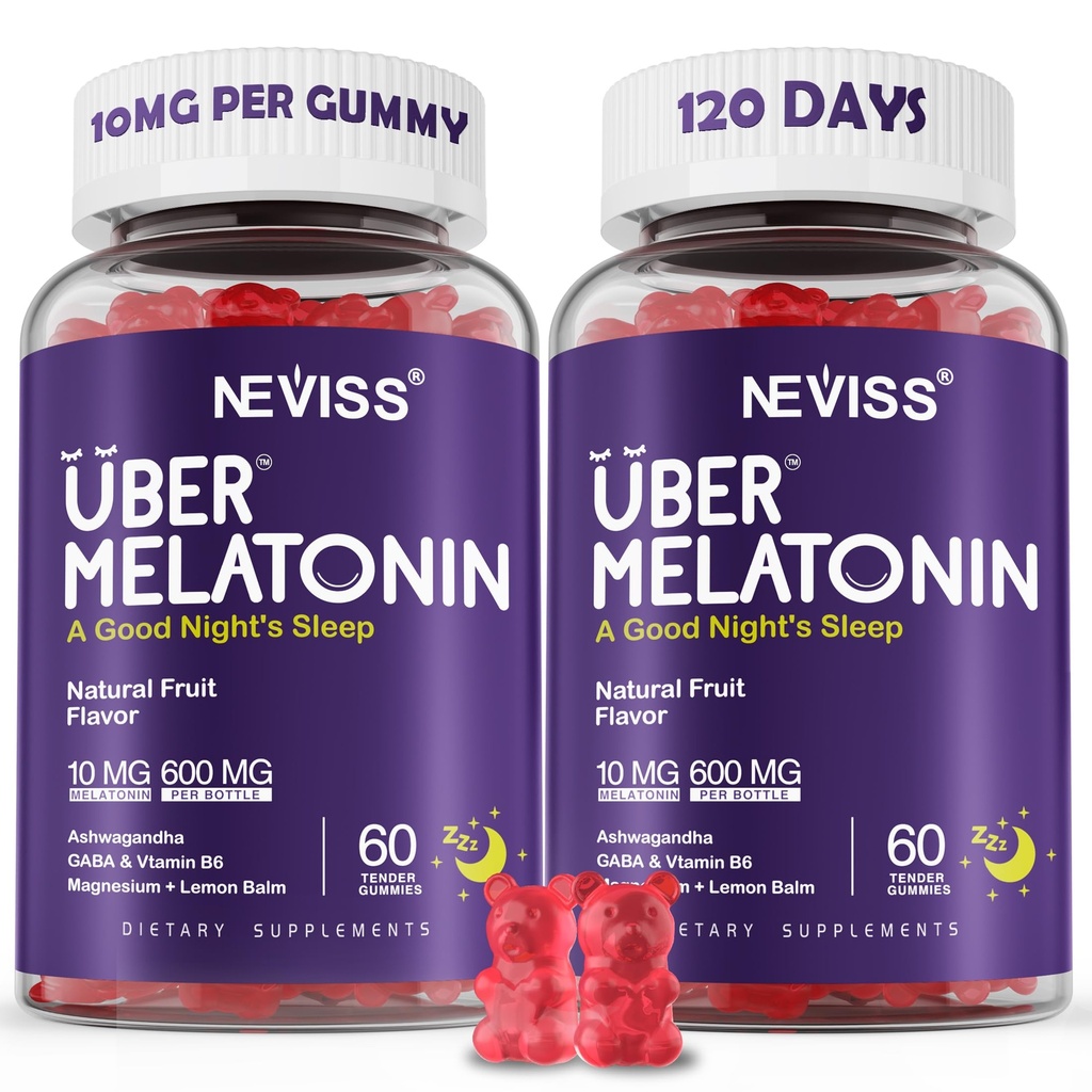 Melatonin Gummies 10mg 20mg za odrasle, Melatonin 10 mg na Gummy z Ashwagandha, Magnezij Glycinate, GABA, L-teanin, Valerian Root & Lemon Balm, Rest Support Supplement, Grozdni okus, 2-pak