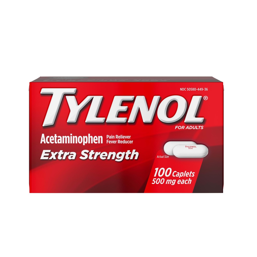 Tylenol Dodatna moč bolečine Relief tablete, acetataminofen 500mg Kapleti, bolečina Reliever in zvišana telesna temperatura reducent Medicine za glavobol, Backache, Zobobol in manjši Artritis, 100 Count steklenica
