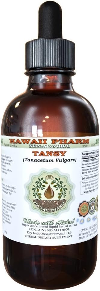 Tansy Alkohol-free Liquid Extract, Organic Tansy (Tanacetum Vulgare) Suhi list in cvetlični vrhovi Gliceritni naravni zeliščni dodatek, Havaji Pharm, ZDA 2 fl.oz