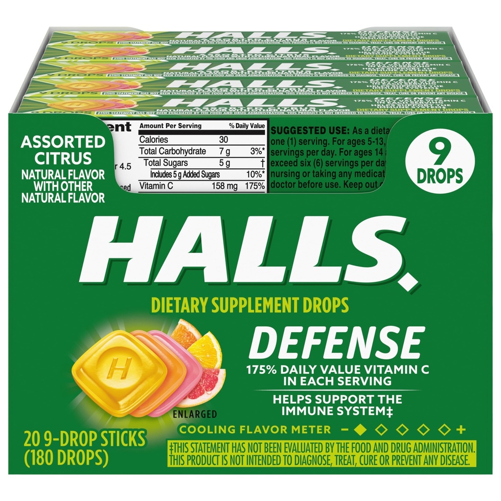 HALS Obrambne Associted Citrus Vitamin C Kapljice, 20 Palice 9 Kapljice (180 skupne kapljice)