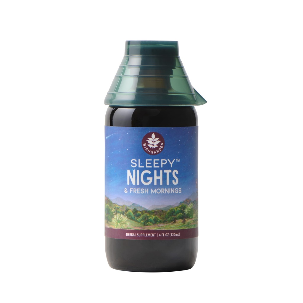 WishGarden Herbs Sleepy Nights & Fresh Jutra - Vse naravno Zeliščni spalni tinktura, Organski spalni dodatek s pasijonko, Hops in Scullcap, Podpira globoko spanje in zdravo spanje ciklov, 4oz