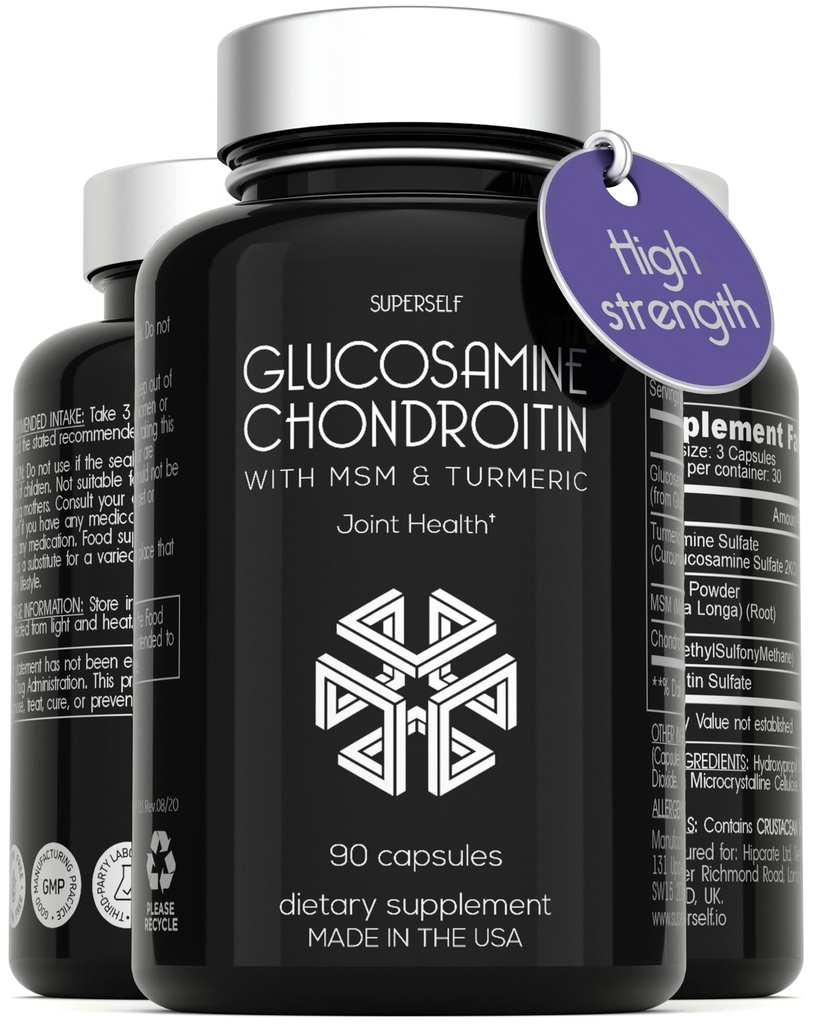 Glukozamin Chondroitin MSM s kurkuma - visoko trdnost skupne podpore dodatek za odrasle moške in ženske - 90 kapsul - 1500mg glukozamin sulfat na odmerek