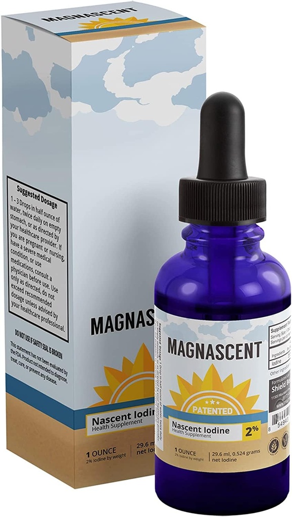 Nascent Iodine Organic Daily Health Supplement High Potency 2% koncentrirane kapljice tekočega joda podpirajo energijo in presnovo (1oz/30ml)