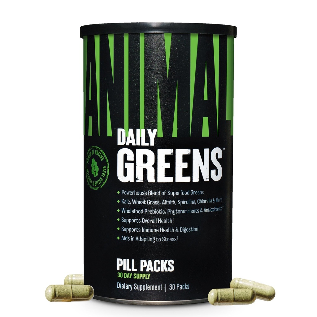 Animal Daily Greens Pills Packs - Kale, pšenična trava, Alfalfa & More - Prijetna prebiotična in probiotična super živilska mešanica za superior digestion, Gut Health in Immuniteta za moške in ženske - 30 dni dobave