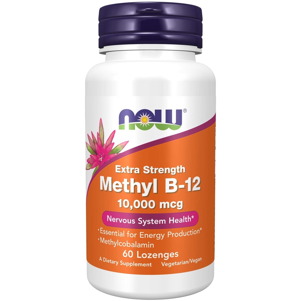 NOW Food Supplements, metil B-12 (metilkobalamin) 10.000 μg, zdravje živčevja*, 60 Lozenges