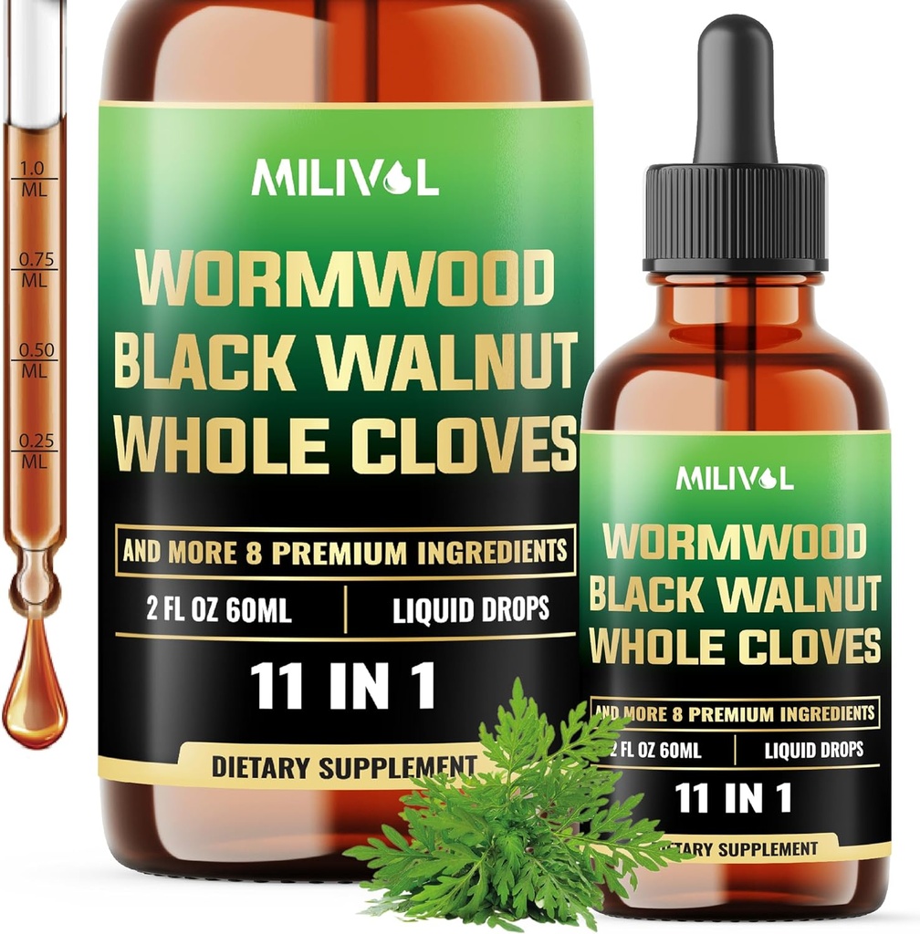 Wormwood tekoče kapljice - Wormwood ekstrakt Tinkture s črnim oreščkom, Cele Cloves & 8 Več Zelišč - 2 Fl Oz za 60 dni dobave