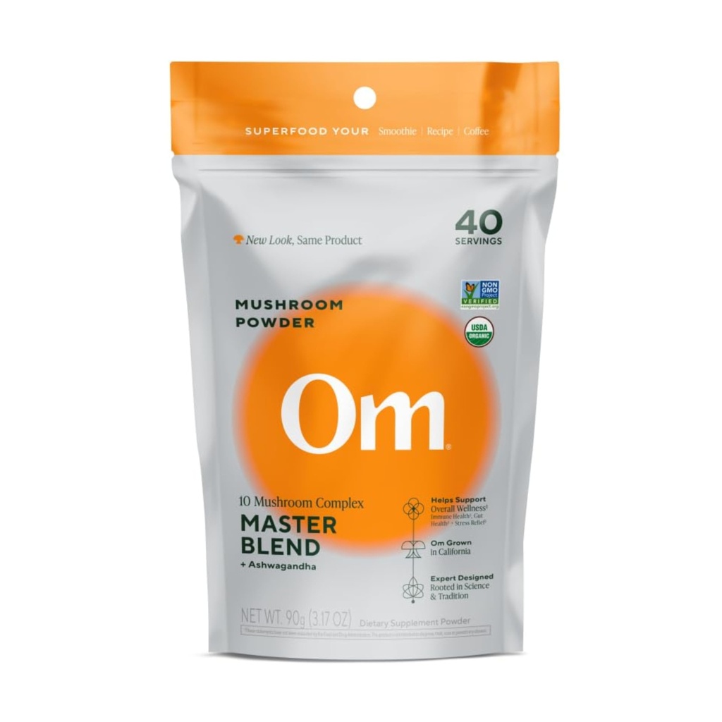 OM Master Mešanica gob v prahu – Ekološka goba dodatek z 10 gobami in Ashwagandha - Podpora imuniteta, Gut Health & Stress Relief, 3.17 oz (40 Serving)